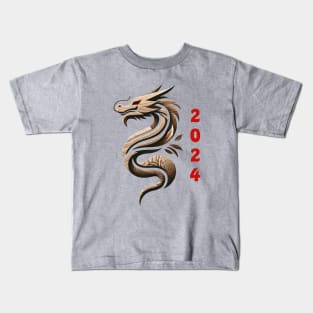 Elegant Wooden Dragon 2024 Kids T-Shirt